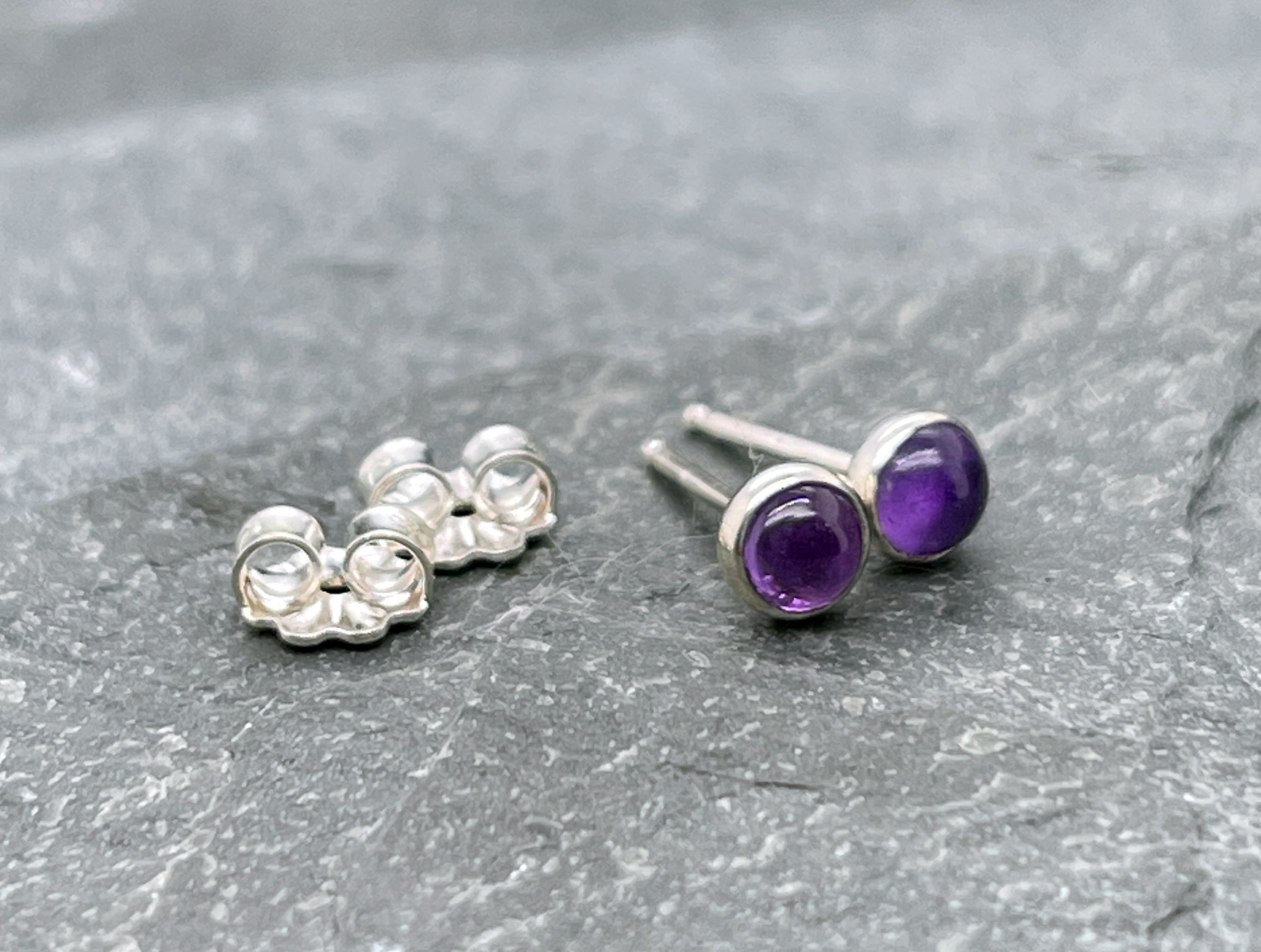 Amethyst Stud Earrings in Sterling Silver, Small Round Gemstone Stud Earrings, Silver Stud Earrings, Purple Gemstone Studs, Gift for Her