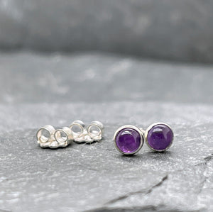 Amethyst Stud Earrings in Sterling Silver, Small Round Gemstone Stud Earrings, Silver Stud Earrings, Purple Gemstone Studs, Gift for Her