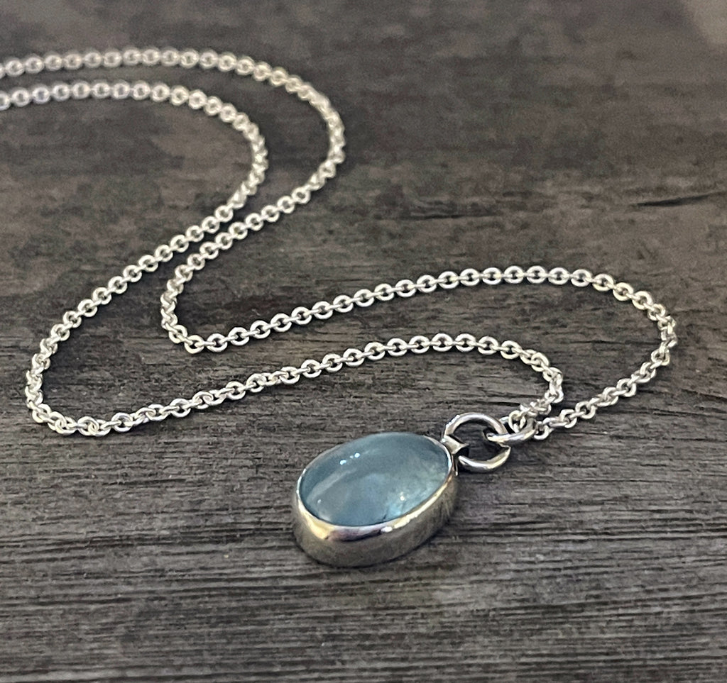 Aquamarine Necklace in Sterling Silver, Oval Aquamarine Pendant, Blue Gemstone Necklace, March Birthday
