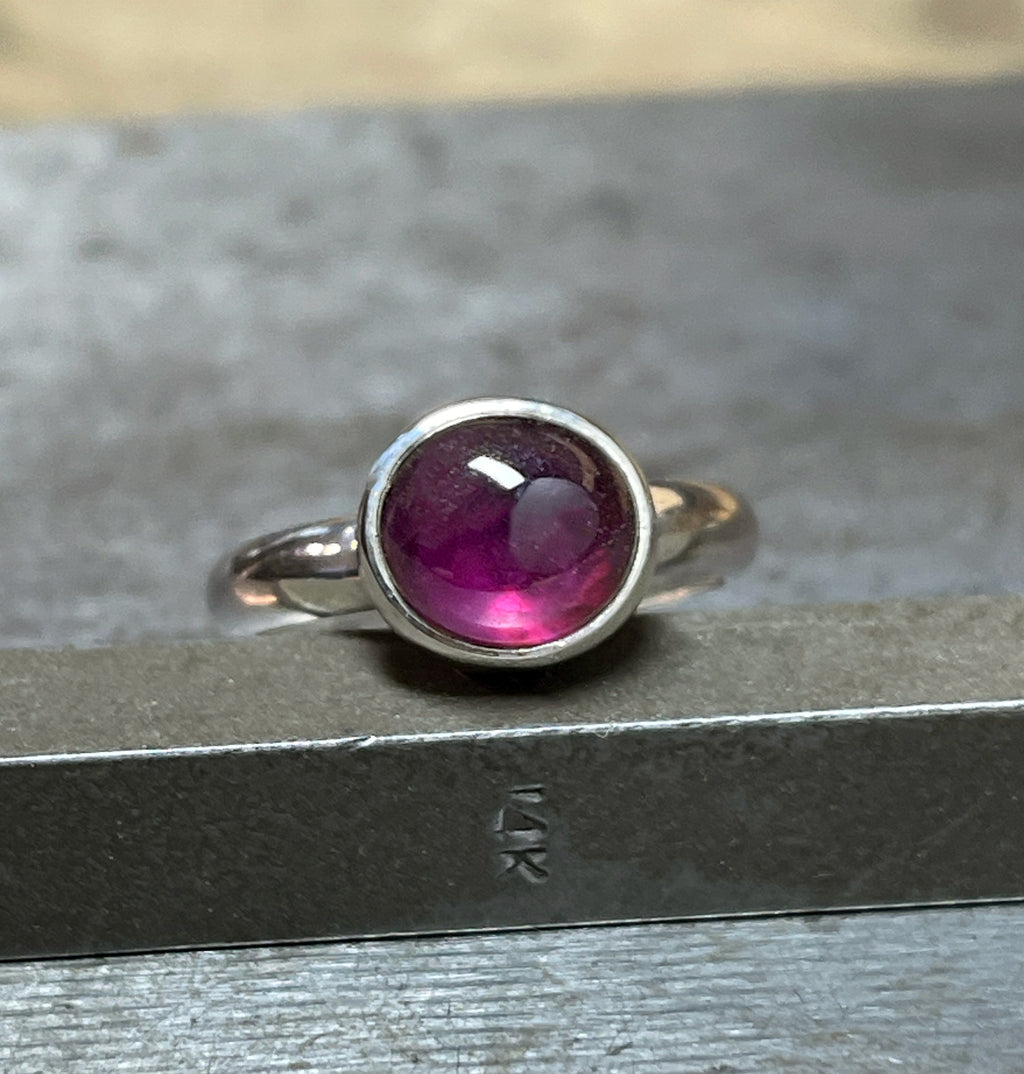 Garnet Ring, Sterling Silver Bezel Set Rhodolite Garnet Ring, Red Pink Garnet Jewelry, January Birthstone, Gift for Her