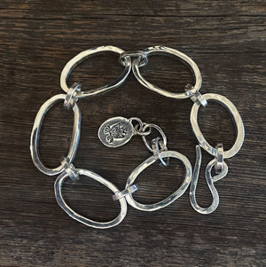 Heavy Solid Sterling Silver Oval Link Bracelet, One of a Kind Artisan Handmade Hammer Texture Timeless Classic Link Bracelet, Gift for Her
