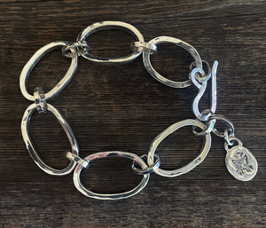 Heavy Solid Sterling Silver Oval Link Bracelet, One of a Kind Artisan Handmade Hammer Texture Timeless Classic Link Bracelet, Gift for Her