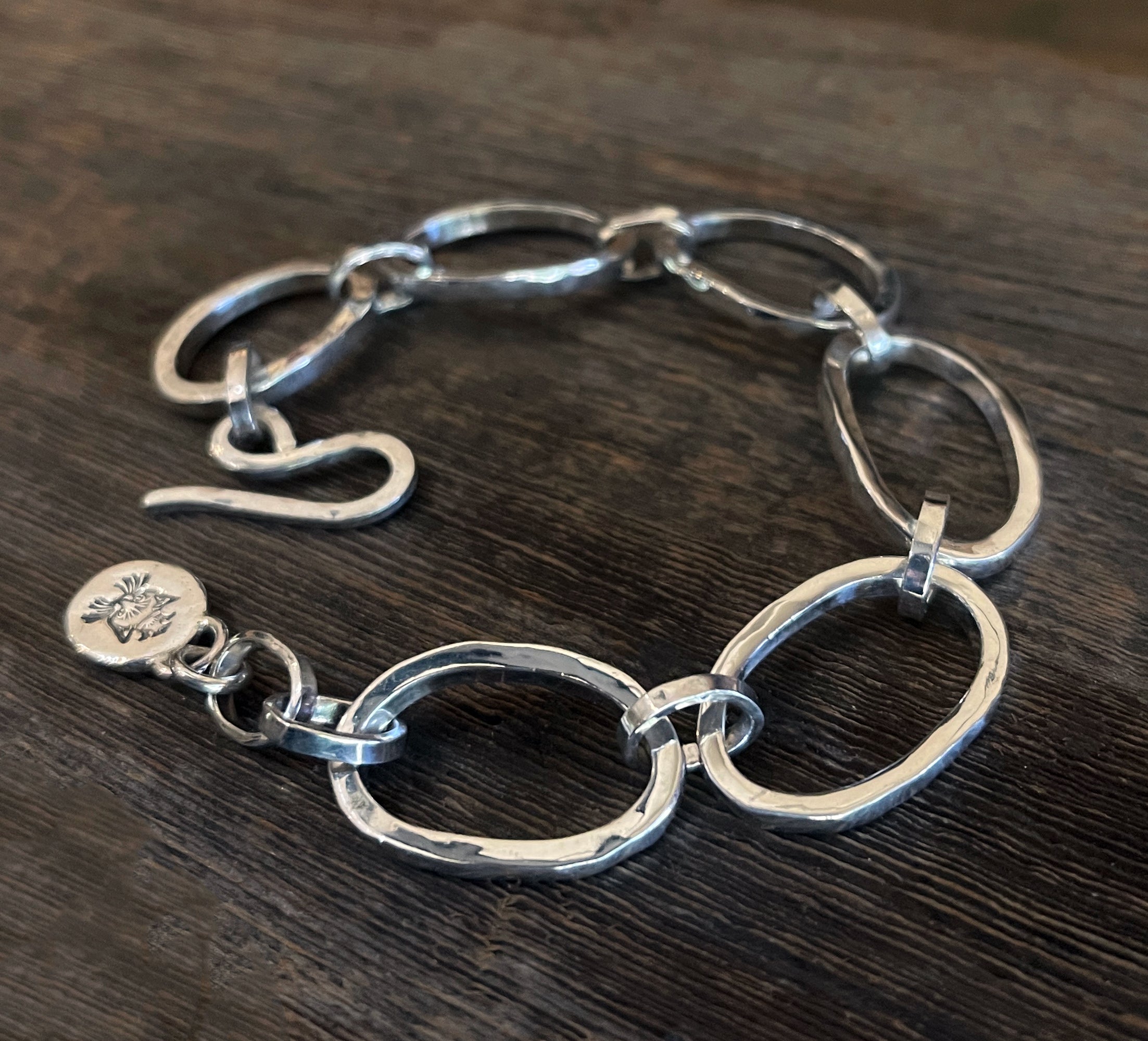 Heavy Solid Sterling Silver Oval Link Bracelet, One of a Kind Artisan Handmade Hammer Texture Timeless Classic Link Bracelet, Gift for Her