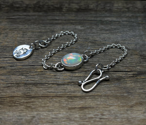 Opal Bracelet, Handmade Sterling Silver Ethiopian Opal Bezel Chain Bracelet, Gemstone Cabochon Bracelet, October Birthday Gift for Her