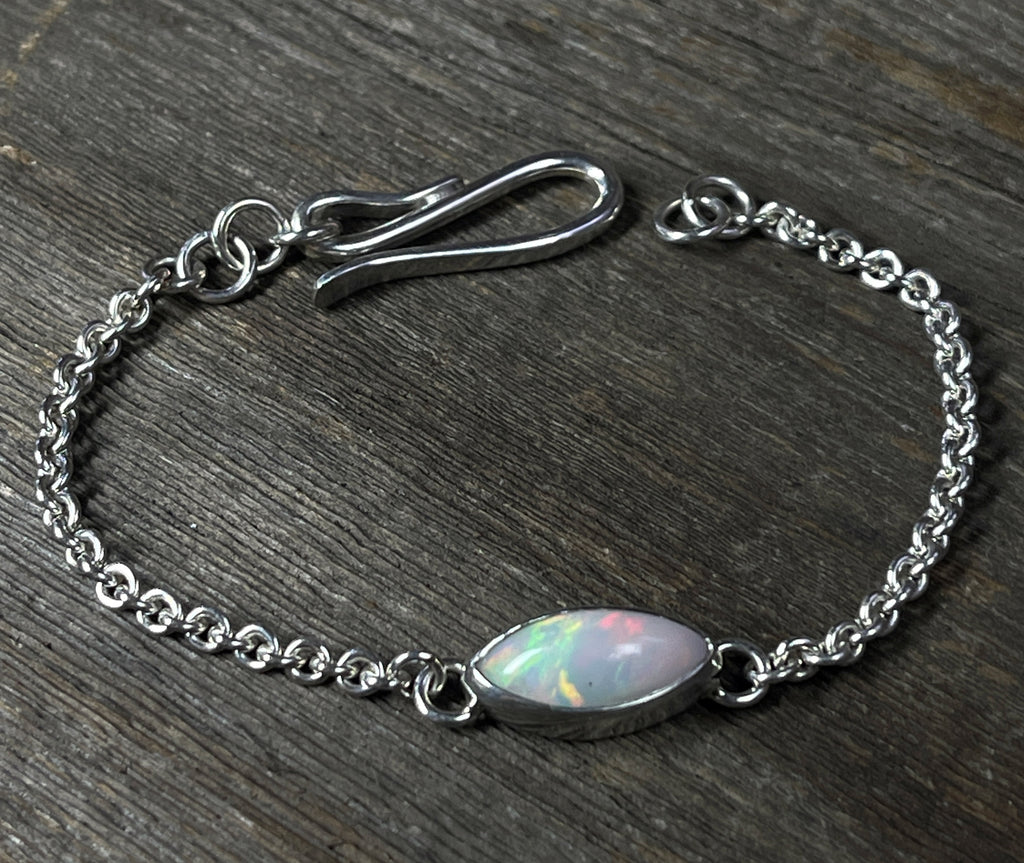 Opal Bracelet Sterling Silver, Ethiopian Opal Bracelet, Chunky Opal Chain Bracelet, Gemstone Bracelet, Gift for Her, Handmade Opal Bracelet