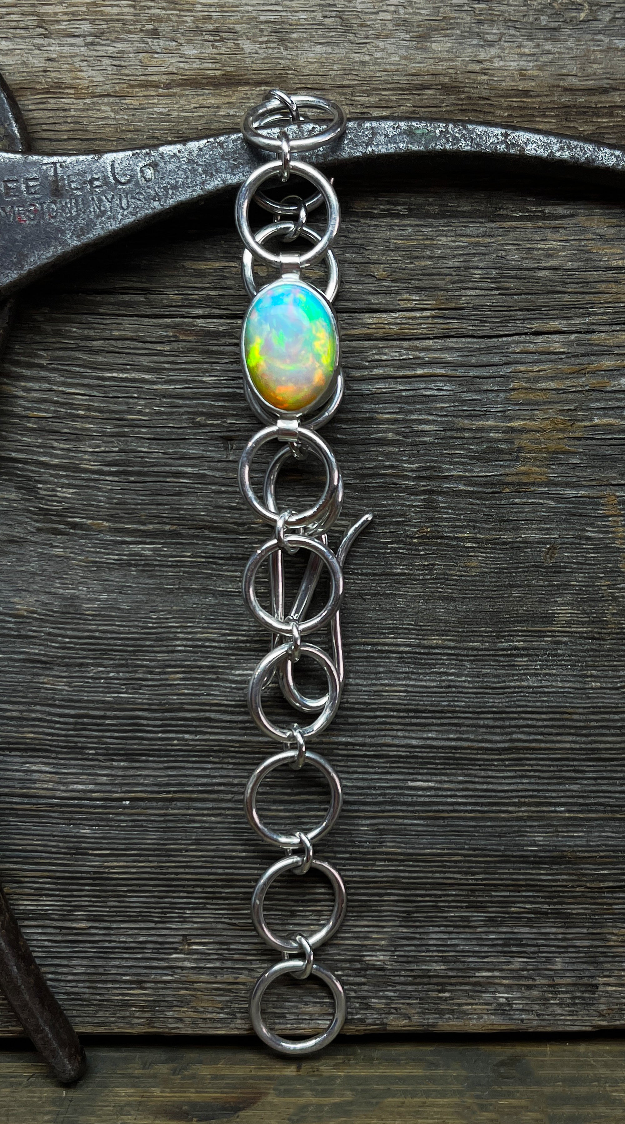 Opal Bracelet Sterling Silver, Ethiopian Opal Bracelet, Chunky Opal Chain Bracelet, Gemstone Bracelet, Gift for Her, Handmade Opal Bracelet