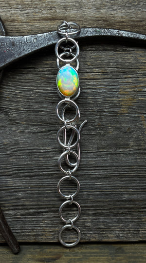 Opal Bracelet Sterling Silver, Ethiopian Opal Bracelet, Chunky Opal Chain Bracelet, Gemstone Bracelet, Gift for Her, Handmade Opal Bracelet