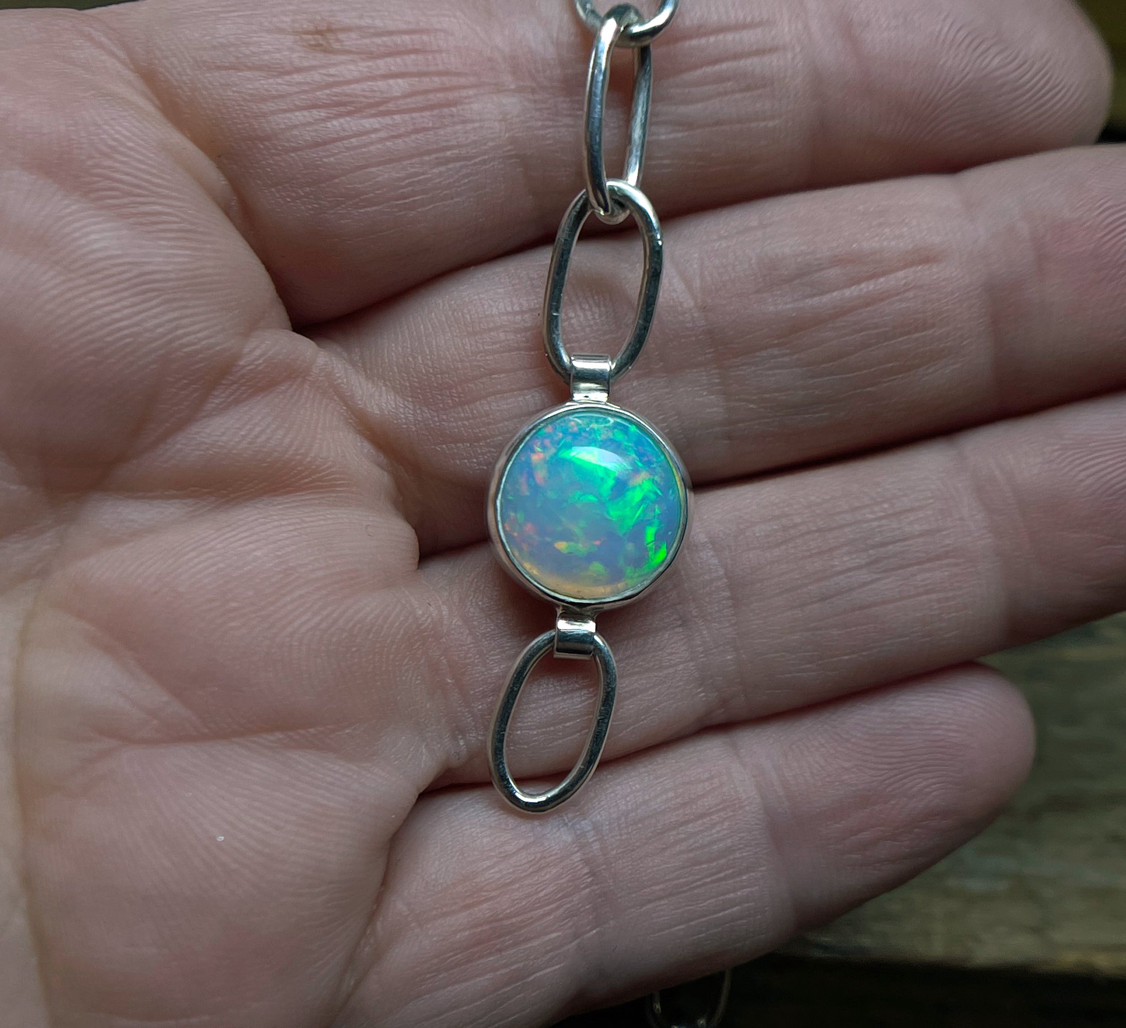 Opal Bracelet Sterling Silver, Ethiopian Opal Bracelet, Chunky Opal Chain Bracelet, Gemstone Bracelet, Gift for Her, Handmade Opal Bracelet