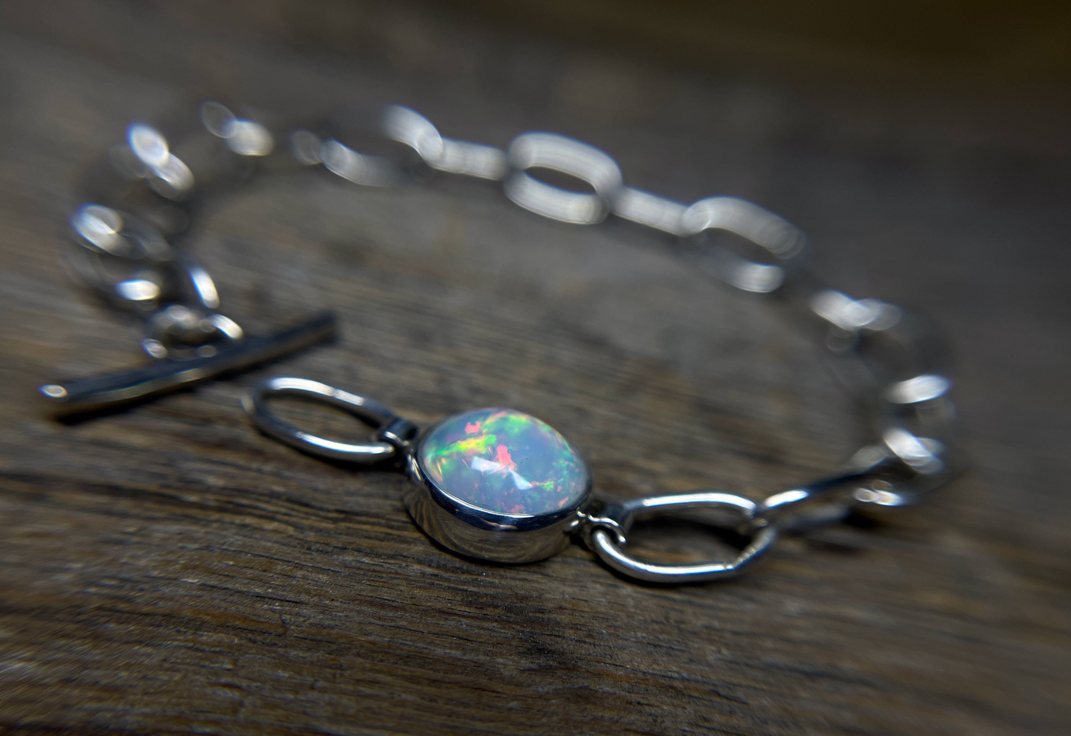 Opal Bracelet Sterling Silver, Ethiopian Opal Bracelet, Chunky Opal Chain Bracelet, Gemstone Bracelet, Gift for Her, Handmade Opal Bracelet