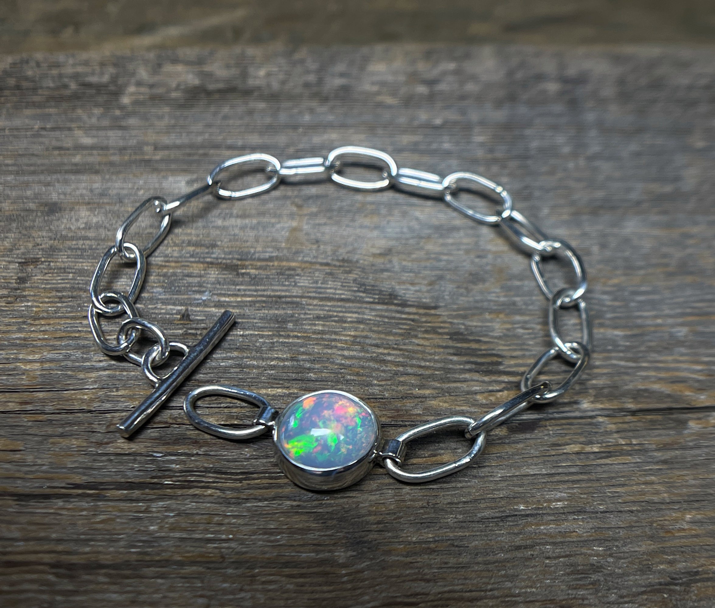 Opal Bracelet Sterling Silver, Ethiopian Opal Bracelet, Chunky Opal Chain Bracelet, Gemstone Bracelet, Gift for Her, Handmade Opal Bracelet