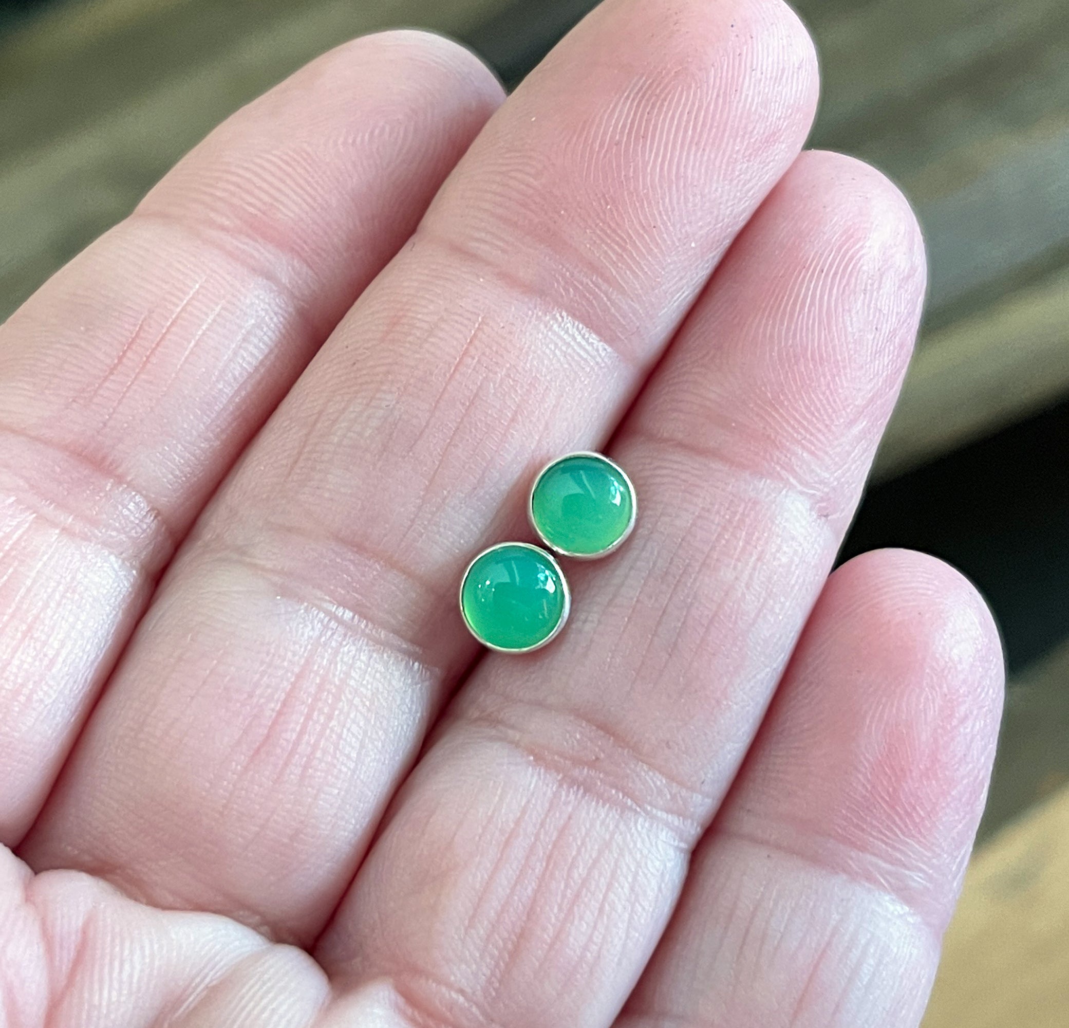 Chrysoprase Earrings Sterling Silver, 6mm, Green Gemstone Stud Earrings, Minimalist Earrings, Small Stud Earrings, Stud Earring Gift