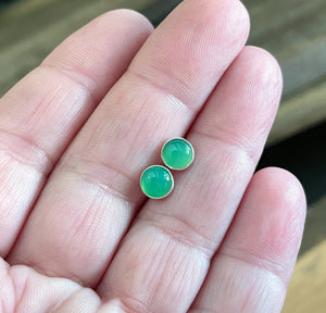 Chrysoprase Earrings Sterling Silver, 6mm, Green Gemstone Stud Earrings, Minimalist Earrings, Small Stud Earrings, Stud Earring Gift
