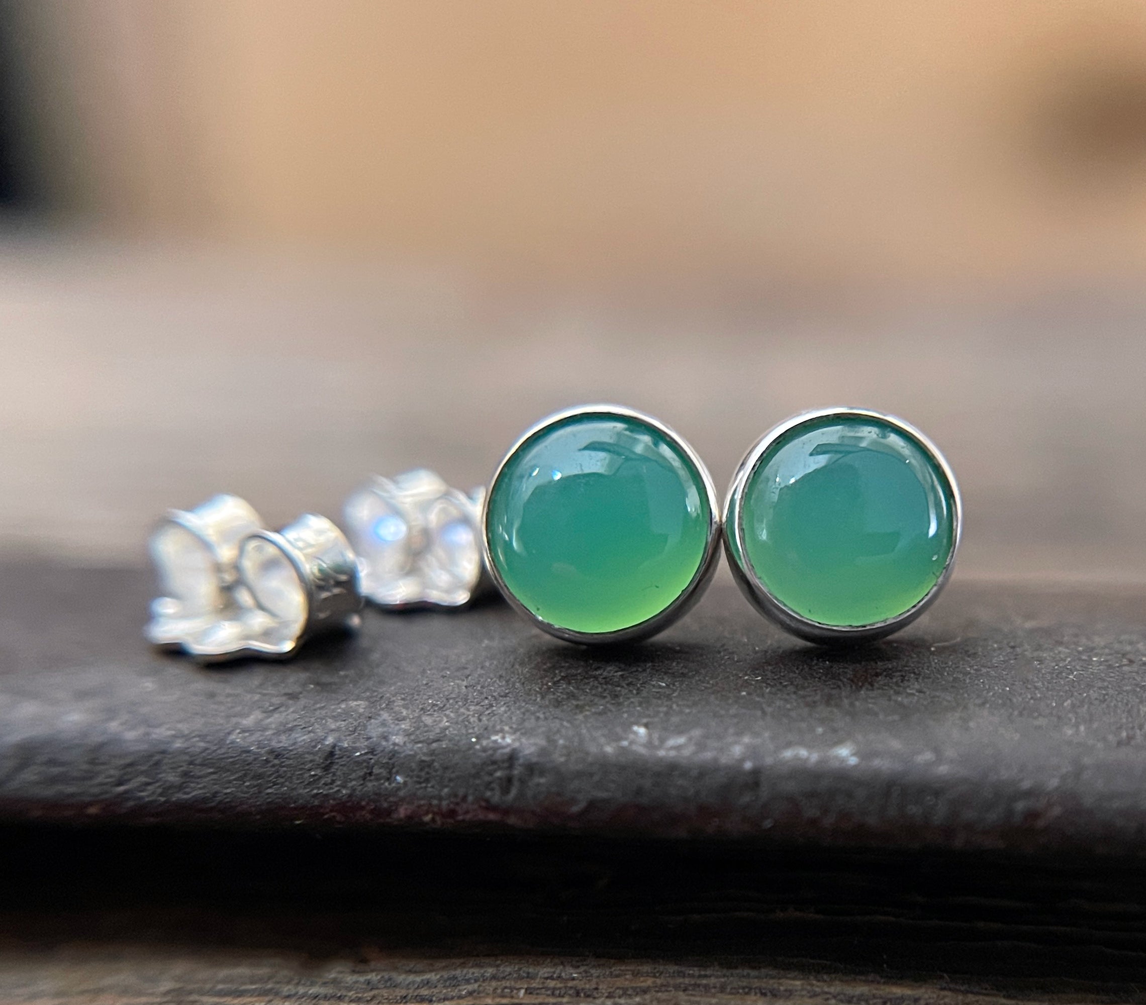 Chrysoprase Earrings Sterling Silver, 6mm, Green Gemstone Stud Earrings, Minimalist Earrings, Small Stud Earrings, Stud Earring Gift