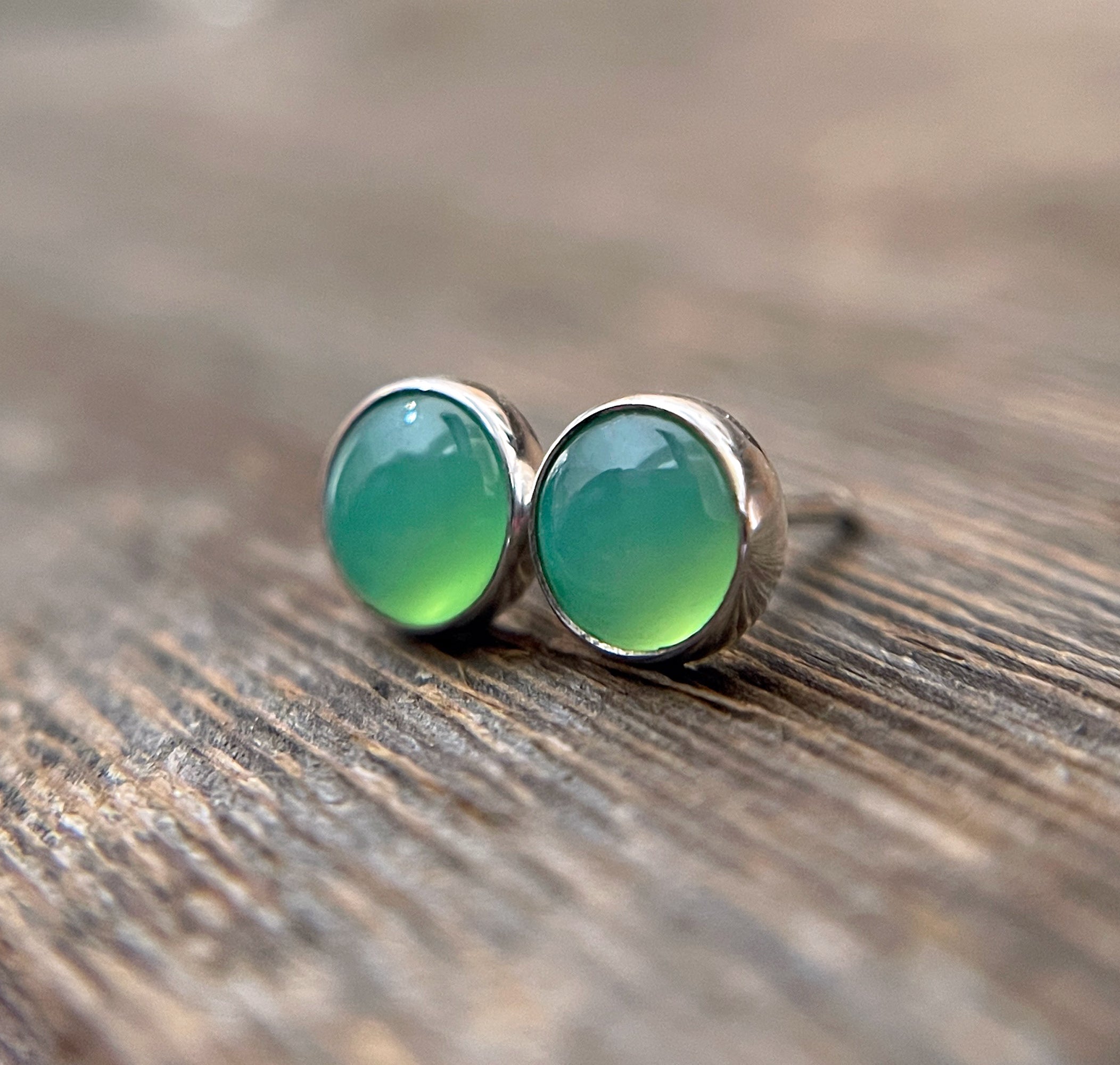 Chrysoprase Earrings Sterling Silver, 6mm, Green Gemstone Stud Earrings, Minimalist Earrings, Small Stud Earrings, Stud Earring Gift