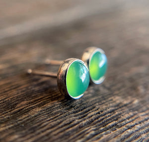 Chrysoprase Earrings Sterling Silver, 6mm, Green Gemstone Stud Earrings, Minimalist Earrings, Small Stud Earrings, Stud Earring Gift