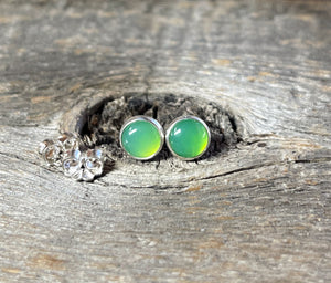 Chrysoprase Earrings Sterling Silver, 6mm, Green Gemstone Stud Earrings, Minimalist Earrings, Small Stud Earrings, Stud Earring Gift