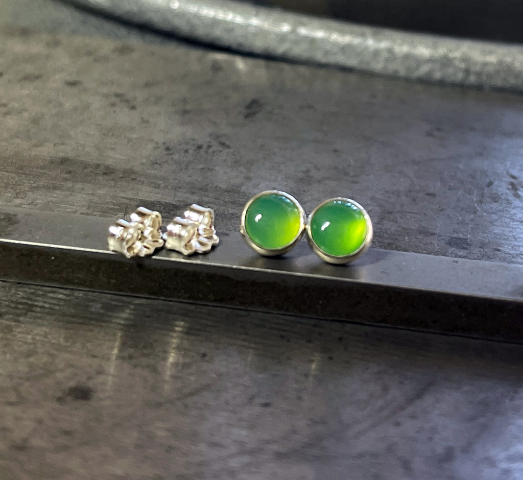 Chrysoprase Earrings Sterling Silver, 6mm, Green Gemstone Stud Earrings, Minimalist Earrings, Small Stud Earrings, Stud Earring Gift