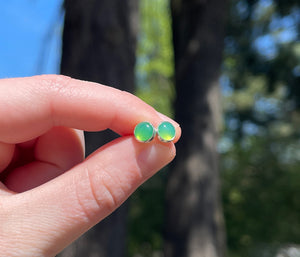 Chrysoprase Earrings Sterling Silver, 6mm, Green Gemstone Stud Earrings, Minimalist Earrings, Small Stud Earrings, Stud Earring Gift