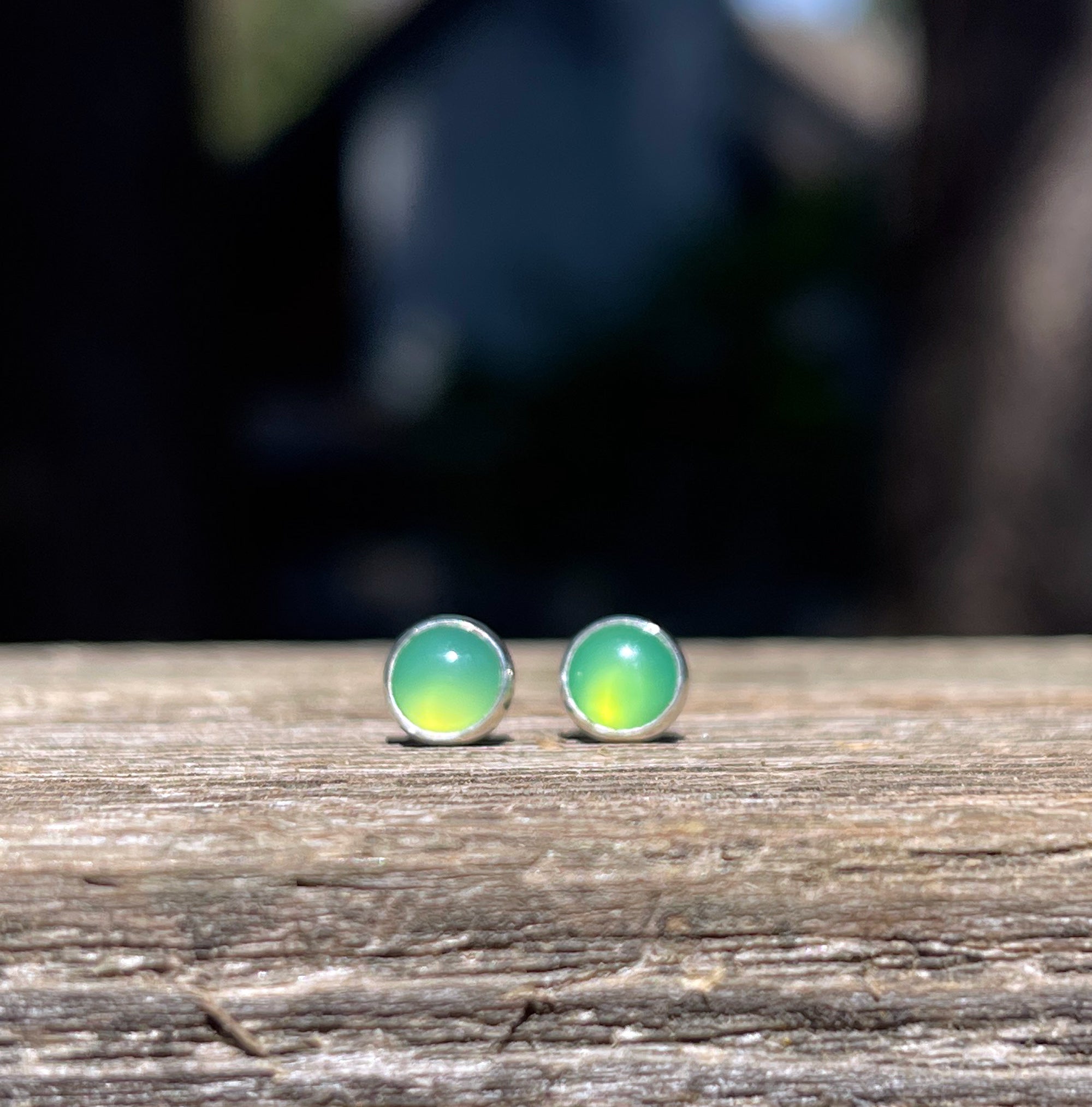 Chrysoprase Earrings Sterling Silver, 6mm, Green Gemstone Stud Earrings, Minimalist Earrings, Small Stud Earrings, Stud Earring Gift