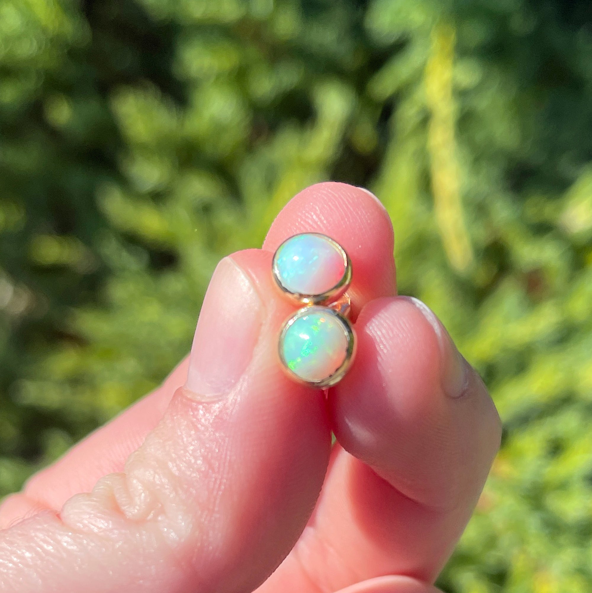 Opal Earrings Stud, 6mm, Natural Opal Bezel Earrings, Solid 14k Gold Earrings, Gold Stud Earrings, Minimalist Earrings, Gift for Him or Her