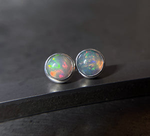 Opal Earrings Stud in Sterling Silver 6mm, Ethiopian Opal Earrings, Sterling Silver Studs, Gemstone Earrings, Small Gemstone Stud Earrings