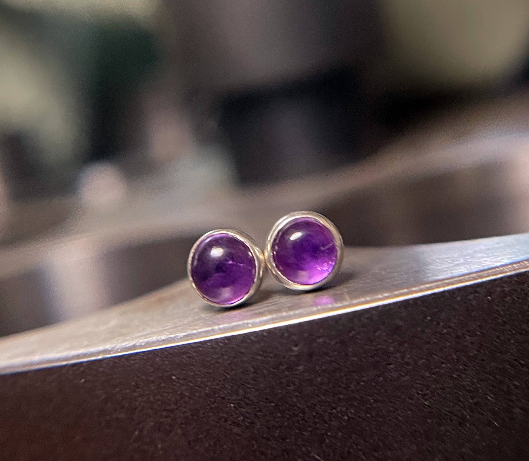 Amethyst Stud Earrings in Sterling Silver, Small Round Gemstone Stud Earrings, Silver Stud Earrings, Purple Gemstone Studs, Gift for Her