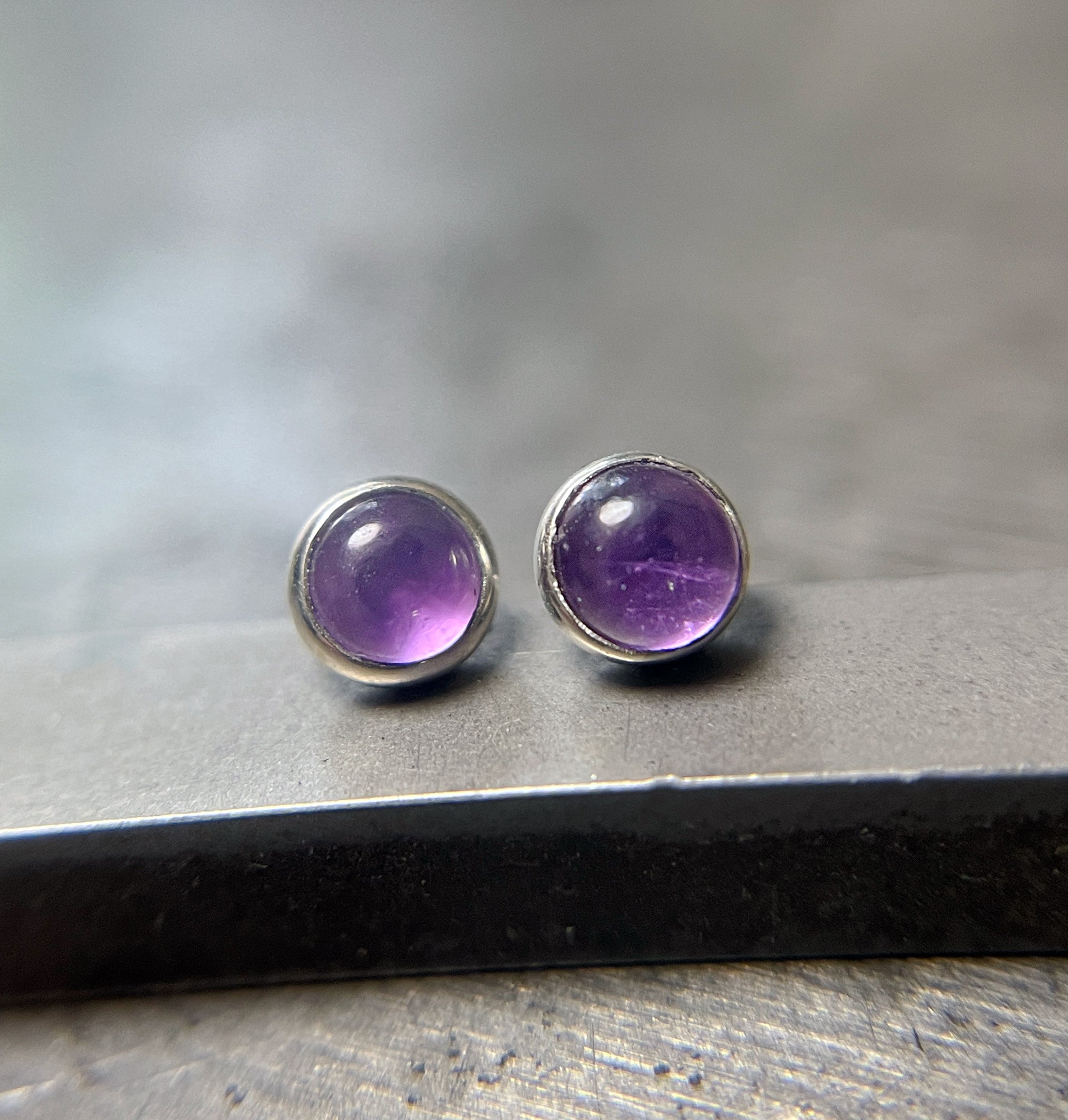 Amethyst Stud Earrings in Sterling Silver, Small Round Gemstone Stud Earrings, Silver Stud Earrings, Purple Gemstone Studs, Gift for Her