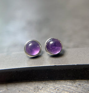 Amethyst Stud Earrings in Sterling Silver, Small Round Gemstone Stud Earrings, Silver Stud Earrings, Purple Gemstone Studs, Gift for Her