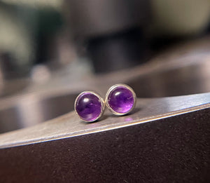 Amethyst Stud Earrings in Sterling Silver, Small Round Gemstone Stud Earrings, Silver Stud Earrings, Purple Gemstone Studs, Gift for Her