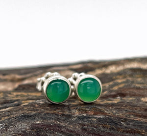 Chrysoprase Earrings Sterling Silver, 5mm, Green Gemstone Stud Earrings, Minimalist Earrings, Small Stud Earrings, Stud Earring Gift