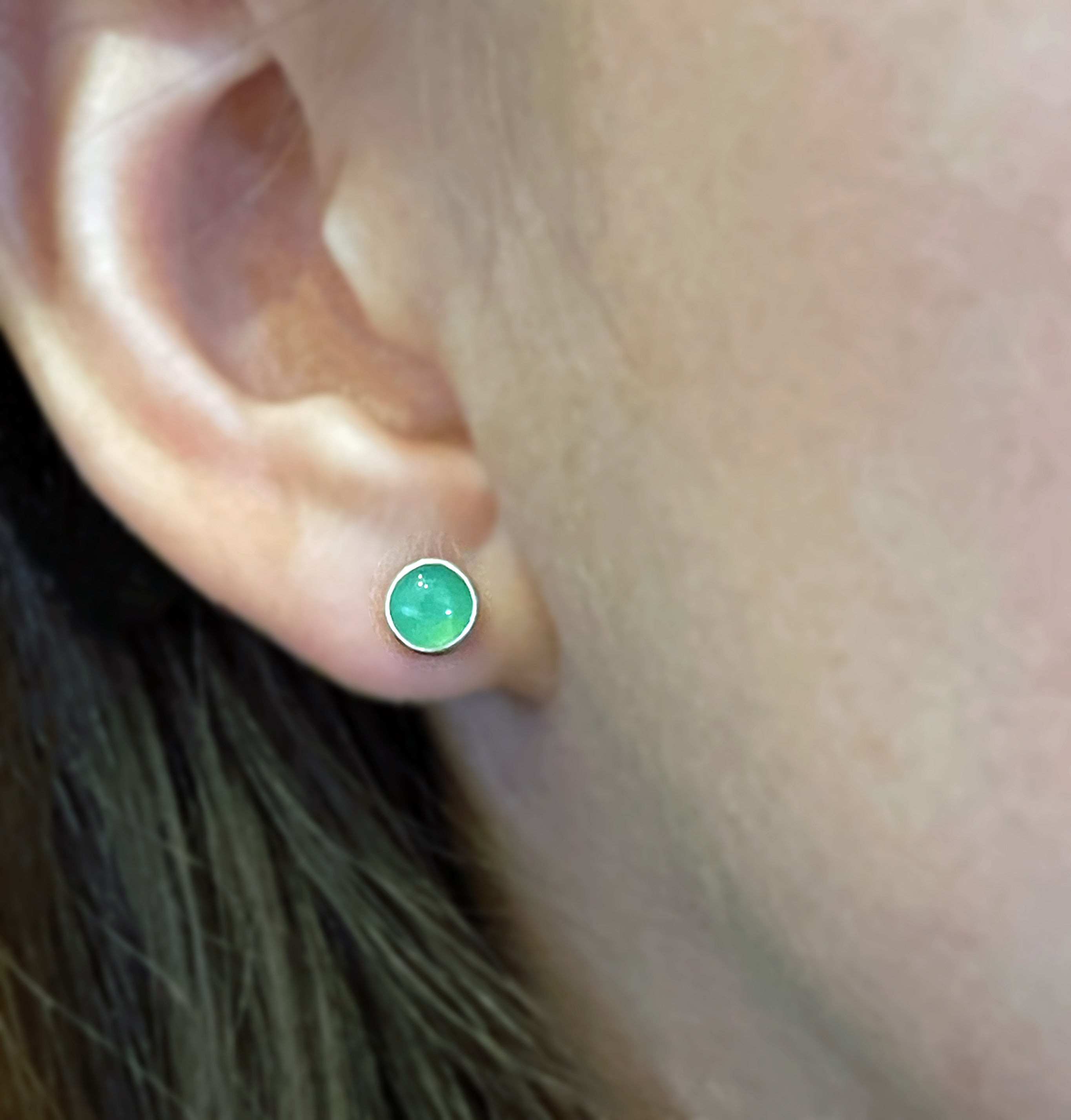 Chrysoprase Earrings Sterling Silver, 6mm, Green Gemstone Stud Earrings, Minimalist Earrings, Small Stud Earrings, Stud Earring Gift