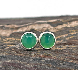 Chrysoprase Earrings Sterling Silver, 5mm, Green Gemstone Stud Earrings, Minimalist Earrings, Small Stud Earrings, Stud Earring Gift