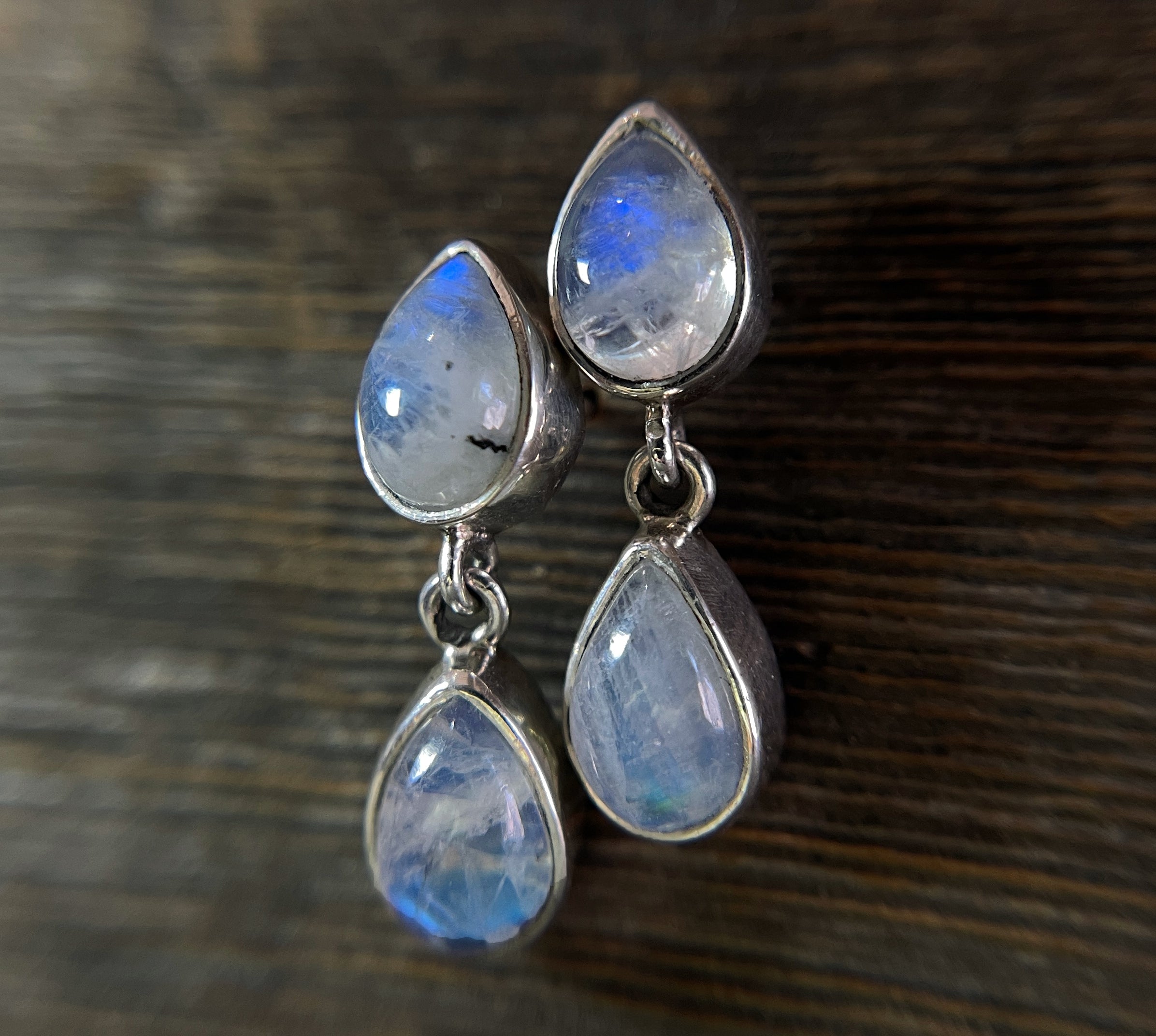 Moonstone Earrings, Sterling Silver Teardrop Rainbow Moonstone Stud Dangle Earrings, June Birthstone, Handmade Mother's Day Gifts