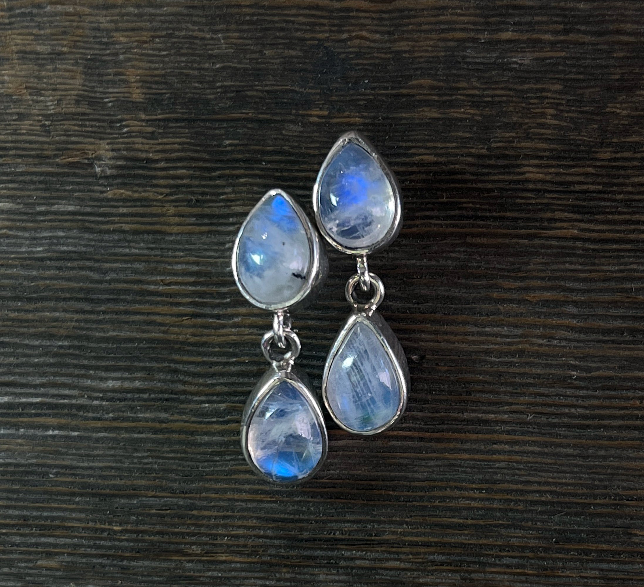 Moonstone Earrings, Sterling Silver Teardrop Rainbow Moonstone Stud Dangle Earrings, June Birthstone, Handmade Mother's Day Gifts