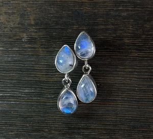 Moonstone Earrings, Sterling Silver Teardrop Rainbow Moonstone Stud Dangle Earrings, June Birthstone, Handmade Mother's Day Gifts