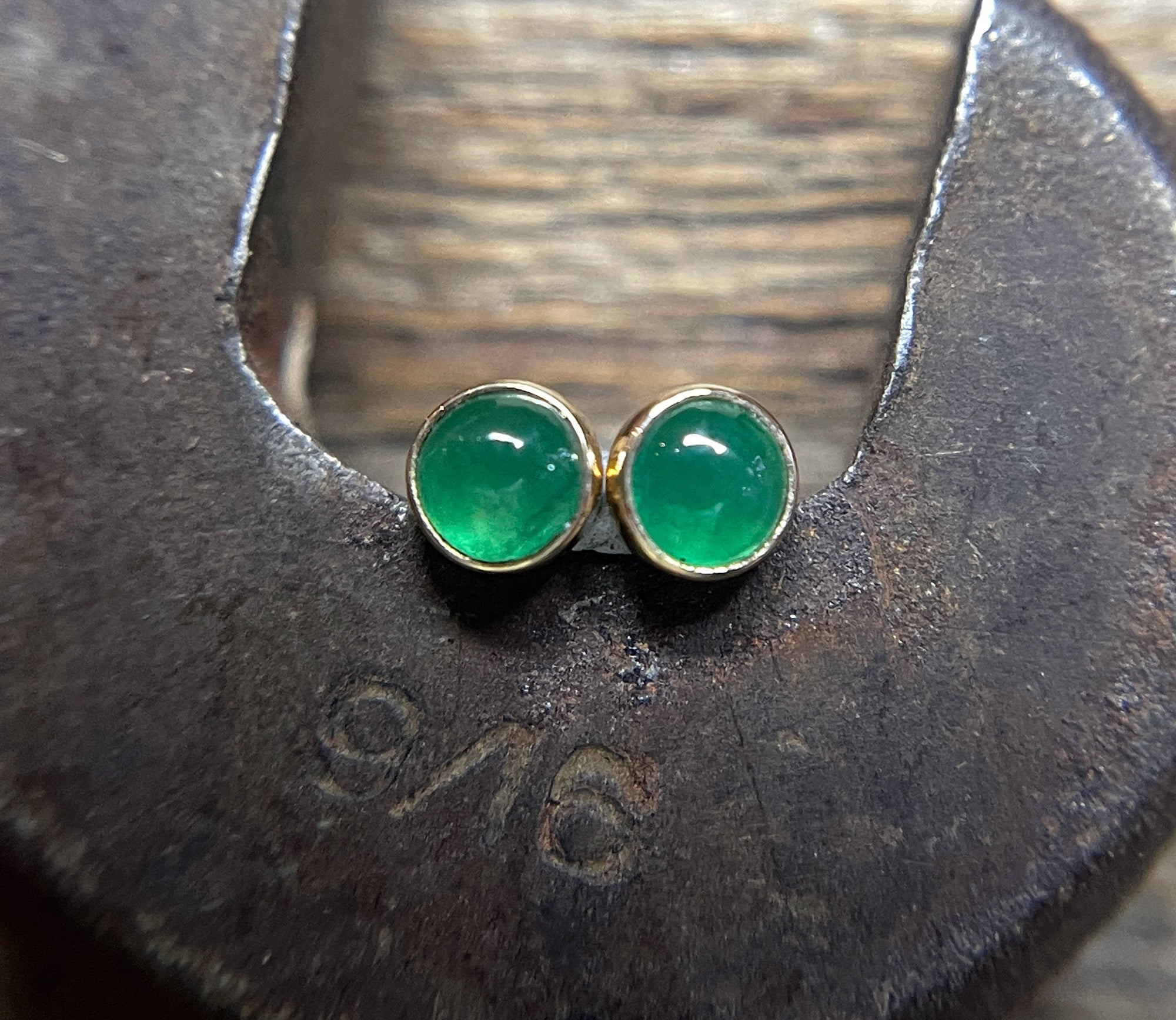 Emerald Earrings, Emerald Stud Earrings, 14k Gold, Solid Gold Studs, May Birthstone