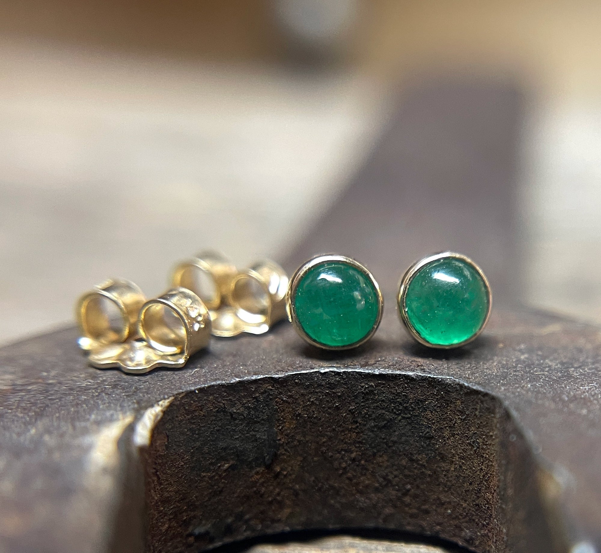 Emerald Earrings, Emerald Stud Earrings, 14k Gold, Solid Gold Studs, May Birthstone