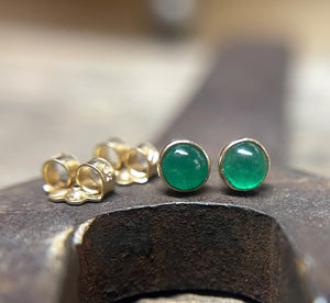 Emerald Earrings, Emerald Stud Earrings, 14k Gold, Solid Gold Studs, May Birthstone