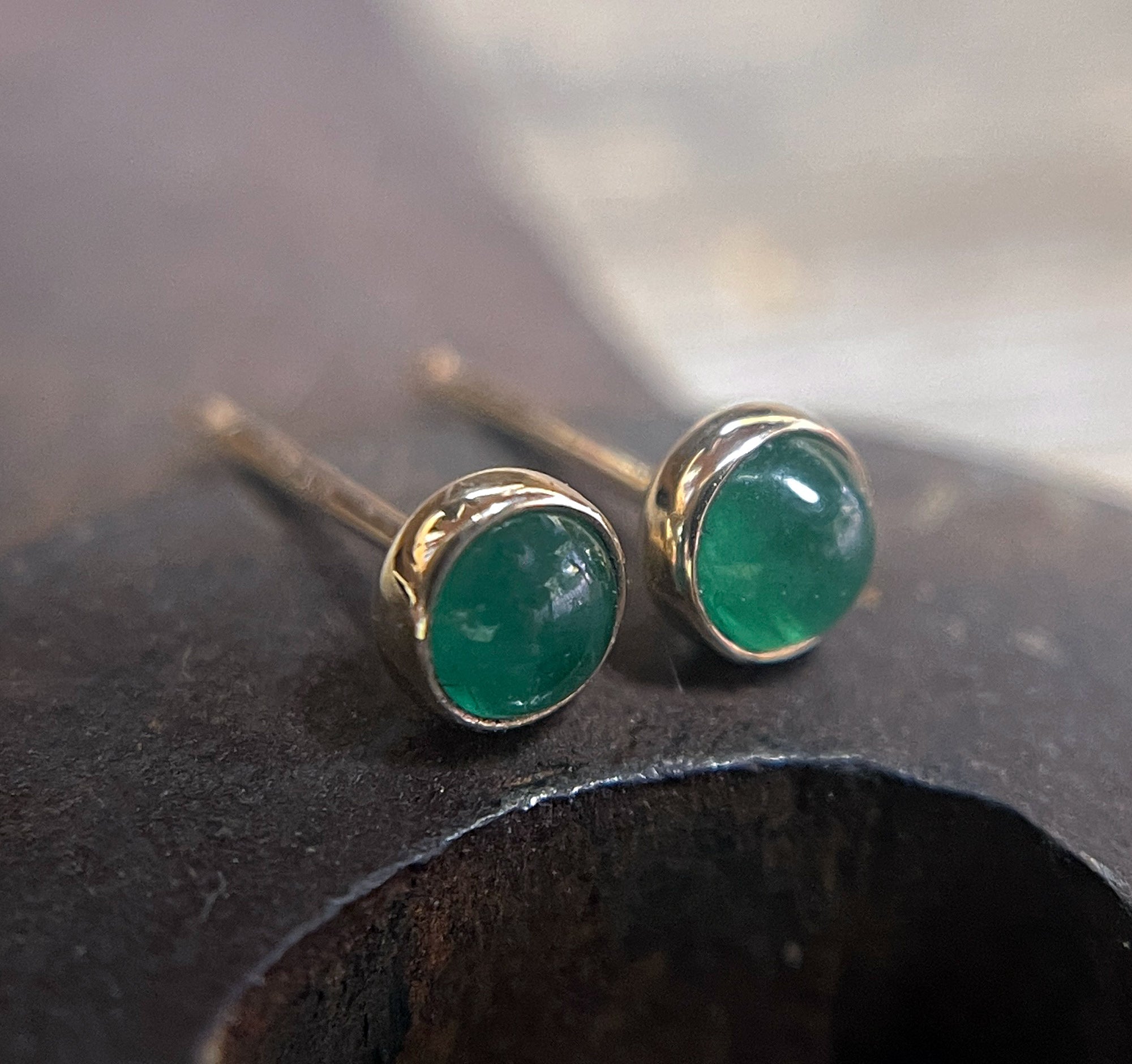 Emerald Earrings, Emerald Stud Earrings, 14k Gold, Solid Gold Studs, May Birthstone