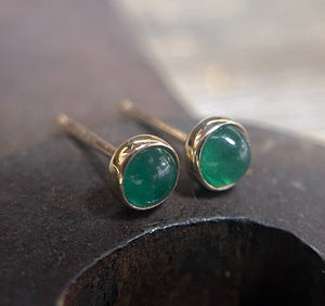 Emerald Earrings, Emerald Stud Earrings, 14k Gold, Solid Gold Studs, May Birthstone