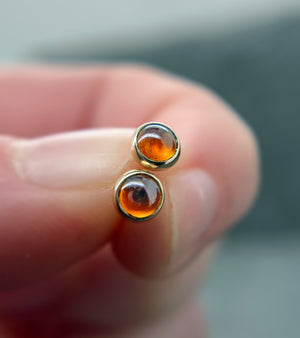 Orange Garnet Stud Earrings, 14k Gold Earrings, Solid Gold Earrings