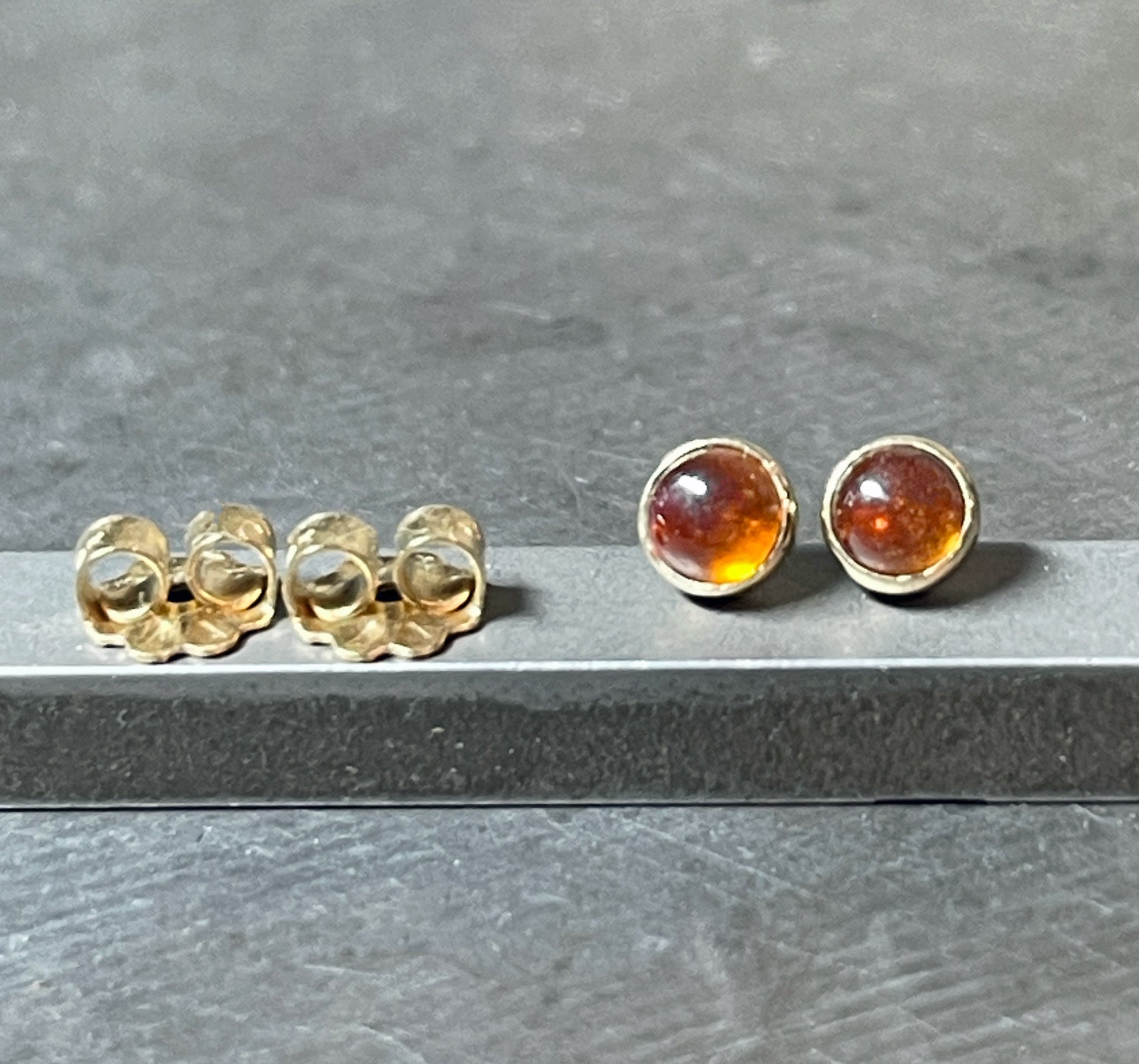 Orange Garnet Stud Earrings, 14k Gold Earrings, Solid Gold Earrings