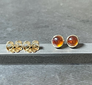 Orange Garnet Stud Earrings, 14k Gold Earrings, Solid Gold Earrings
