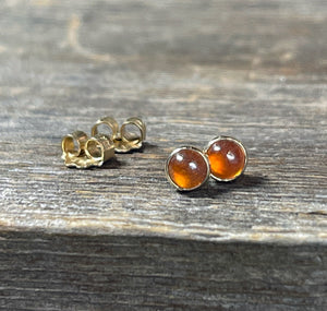 Orange Garnet Stud Earrings, 14k Gold Earrings, Solid Gold Earrings