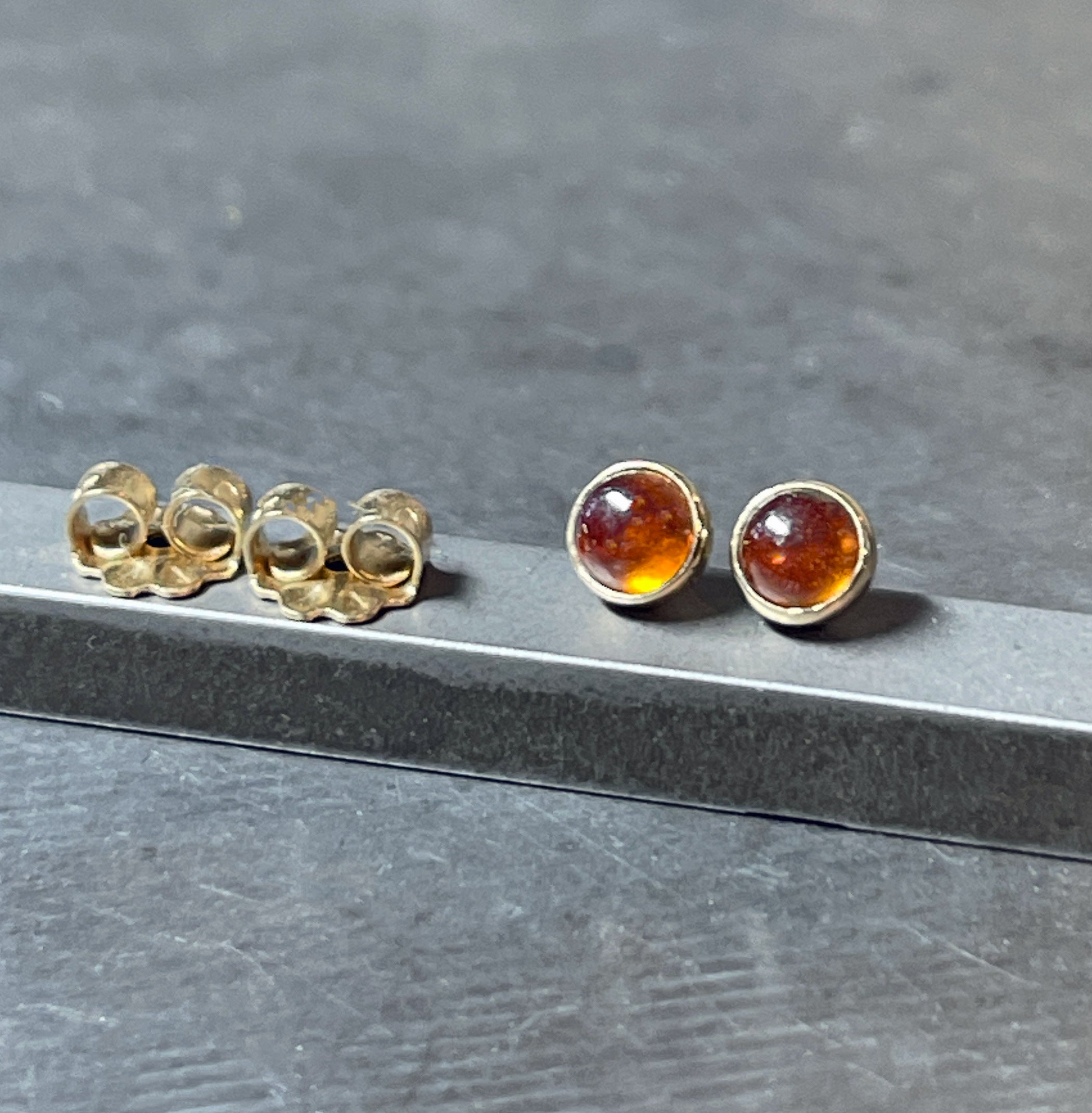 Orange Garnet Stud Earrings, 14k Gold Earrings, Solid Gold Earrings