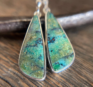 Opalized Wood Earrings in Sterling Silver, Earth-Toned Green and Blue Opal Dangle Earrings, Handmade Opal Earrings, Anniversary Gift