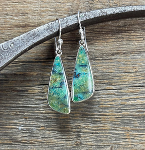 Opalized Wood Earrings in Sterling Silver, Earth-Toned Green and Blue Opal Dangle Earrings, Handmade Opal Earrings, Anniversary Gift