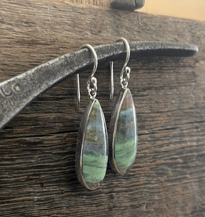 Opalized Wood Earrings in Sterling Silver, Earth-Toned Green and Blue Opal Dangle Earrings, Handmade Opal Earrings, Anniversary Gift