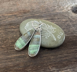 Opalized Wood Earrings in Sterling Silver, Earth-Toned Green and Blue Opal Dangle Earrings, Handmade Opal Earrings, Anniversary Gift
