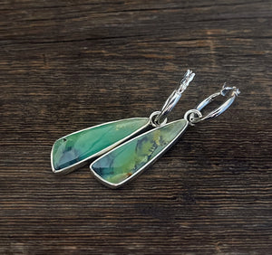 Indonesian Petrified Opalized Wood Earrings in Sterling Silver, Blue and Green Opal Dangle Earrings, Handmade Earrings, Anniversary Gift